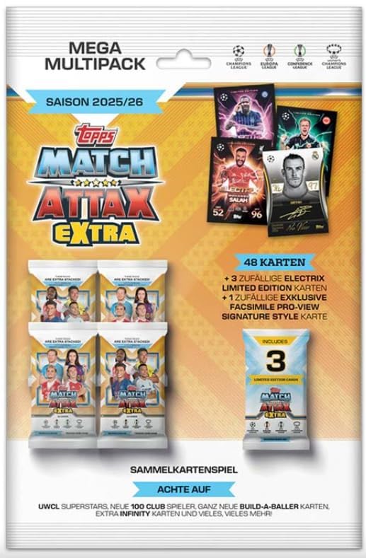 Topps Match Attax UEFA Champions League Starter Pack 2025/2026 - Cartella da collezione, 28 carte, 2 carte combinate in edizione limitata e tattiche - Include protezione spedizione HeartGlobal