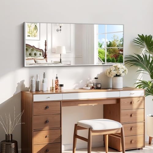 Image of COFENY Silver Bathroom Mirror for Wall, 20x48 Inch Rectangle Mirror with Metal Frame, Modern Vanity Mirrors for Bathroom Living Room, Entryway Hangs Horizontal or Vertical
