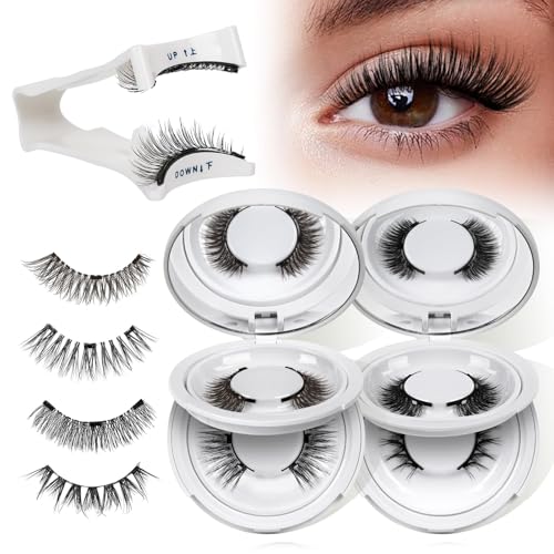 QUEWEL Magnetic Eyelashes 4 Pair Reusable Magnetic Eyelashes with Applicator No Glue Needed...