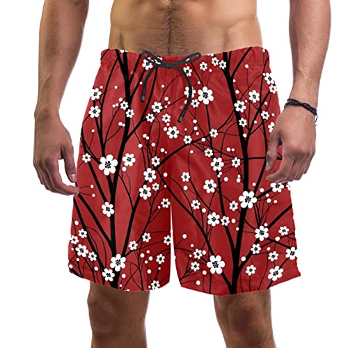 Short de plage hommes JDEZ maillots de bain motif cerisier rose