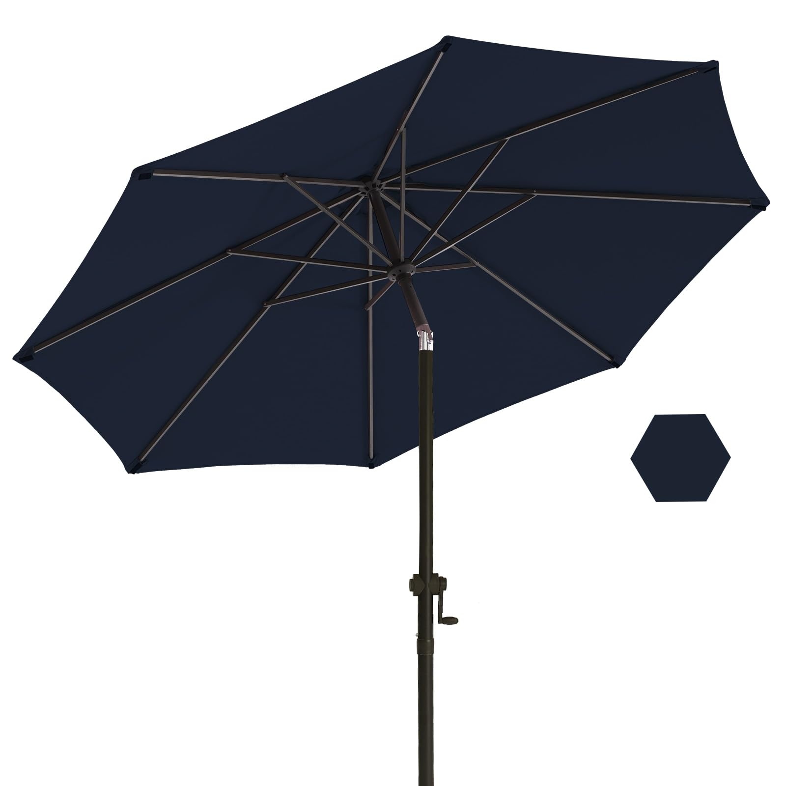 Wikiwiki 9 FT Patio Table Umbrella with 8 Sturdy Ribs,Polyester DTY Outdoor Patio Umbrella with Push Button Tilt and Crank,Market Umbrella for Garden, Lawn, Deck, Backyard & Pool (Navy Blue)