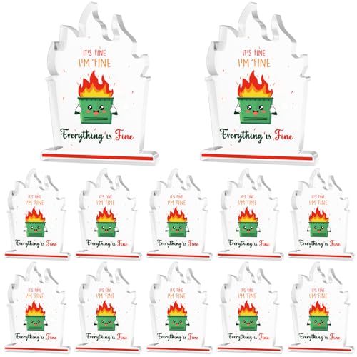 Quelay 12 Pcs Appreciation Teacher Acrylic Awards Trophies Bulk Small Employee Dumpster Fire Acrylic Awards End of Year Graduation Positive for Coworker Family Friend Emotional Inspirational Gifts