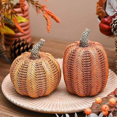 Valery Madelyn Thanksgiving Fall Decorations for Home, Fall Pumpkin Decor, 2pcs Resin...