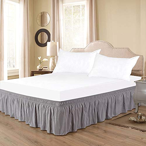 Light Grey (Silver) Bed Skirt Wrap Around 600Microfiber with Easy Fit with 19''' Inch Tailored Drop - Shrinkage and Fade Resistant with Microfiber 19'' Bed Skirt Queen Size [60'' x 80'']-image-25