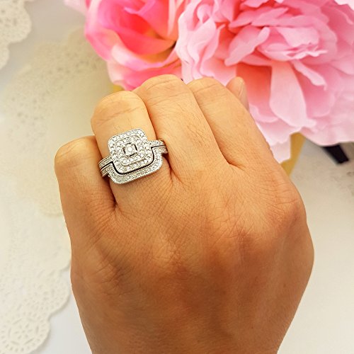 Dazzlingrock Collection 0.30 Carat (ctw) Round White Diamond Ladies Bridal Halo Style Engagement Ring Set 1/3 CT, Sterling Silver4