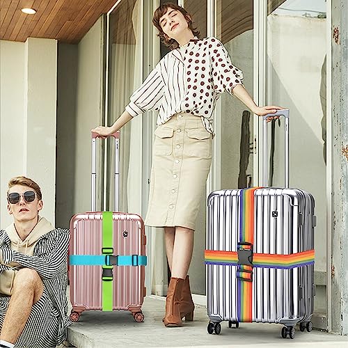 Image of BILIONE 4 Pack Luggage Straps 79 inch Long Belts Keep Suitcase Secure While Traveling, TSA Approved Add a Bag Premium Accessory for Travel Bag Closure (2PCS Blue + 2PCS Orange)