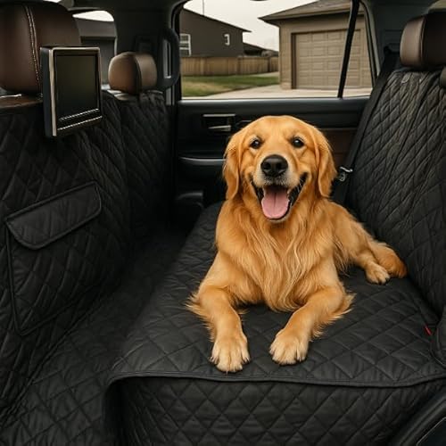 Deluxe Quilted and Padded Dog Pet Car Back Seat Cover with Comforting Fabric, Non-Slip Backing Best for Full Size Truck Crew Cab, Large SUV - Travel With Your Pet Mess Free - EXTRA WIDE 62