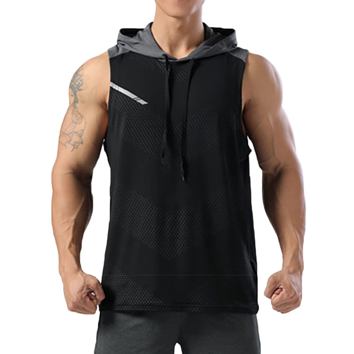 Magiftbox Mens Sleeveless Workout Hoodie Shirts Cut Off Hooded Athletic Gym Tank Tops for Men T55N