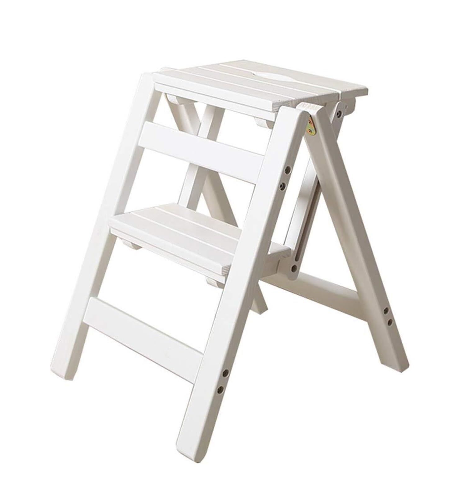 Step Step Ladder White Wooden Folding Ladder 2, 3 and 4 Steps - Lightweight and Wide Design for Kids and Adults - Ideal for Libraries, Lofts, Kitchens and Home Decor - 150kg Capacity