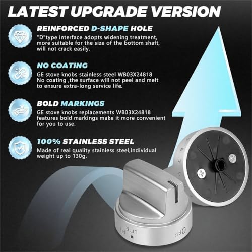 Image of 2PCSStainless Steel Stove Knob WB03X24818 Compatible for GE Stove Knobs Replacements /General Electric Stove Parts