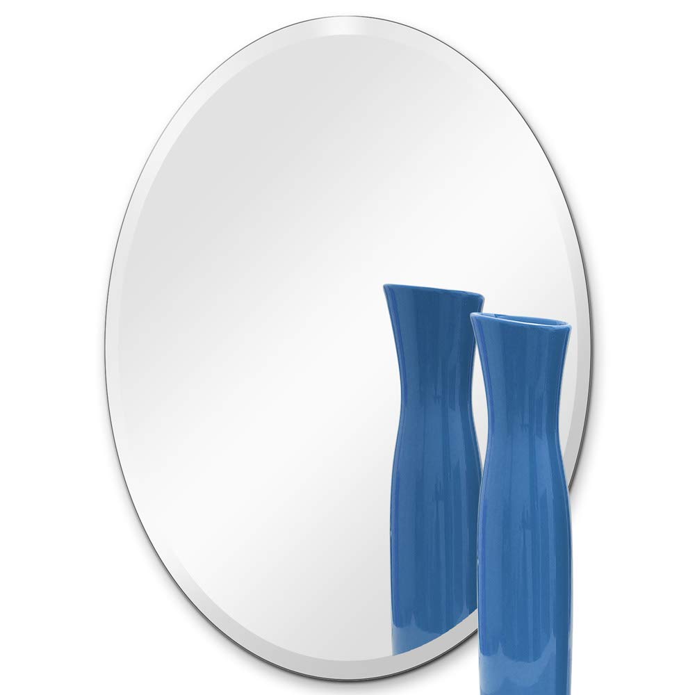 Modern Oval Frameless Mirror - 22'' x 30'' inch, 1/4" Thick Beveled Glass with Hooks for Wall Mount