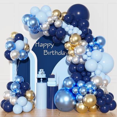150 stuks blauwe ballonnenboog-kit, metaalblauwe verjaardagsdecoratie, koningsblauw/zilver/gouden luchtallons voor vrouwen, babyshower, bruiloft, feest, doop, verloving, jubileum, decoratie