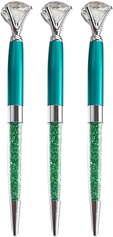 Miniatura 6 de Bolígrafo de metal con diamantes de cristal grande, 3 unidades, tinta negra de 0.039 in