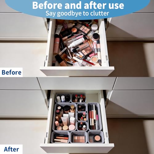 Desktop Drawer Organizer Set, 8 pieces, felt material, designed specifically for cosmetics. Suitable for desks, dressing tables, and bathrooms. Ideal for women and home offices (Dark gray) - Image 5