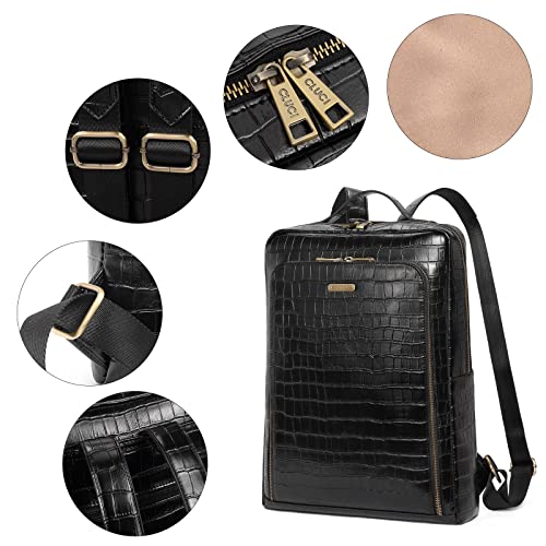 Image of CLUCI Leather Laptop Backpack for Women 15.6 inch Computer Bag Large Travel Vintage Daypack Business Bags Stone Pattern Black