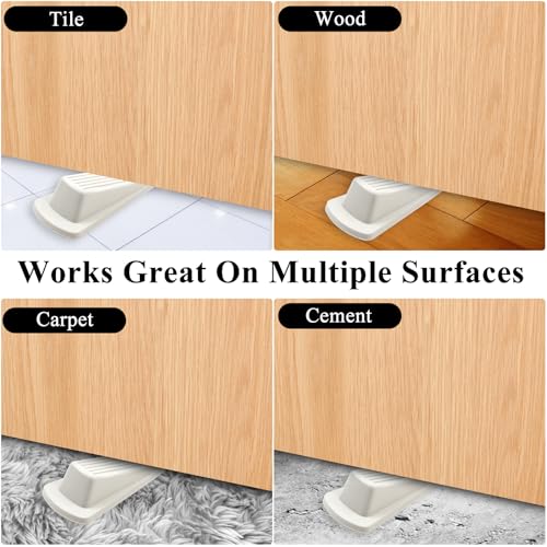 Image of 4 Pack Door Stoppers for Bottom of Door, White 4.8x2.2x1.3in Door Stops, Rubber Door Stopper Wedge, Sturdy Stackable Door Stops for Floor
