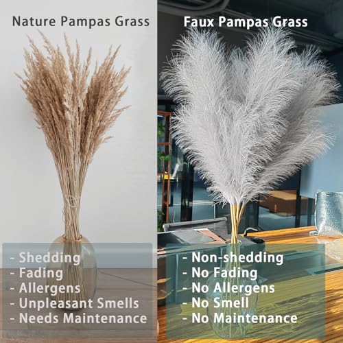 Image of 38 inch 10 Stems Faux Pampas Grass Decor Grey Tall Pampas Grass for Floor Vase