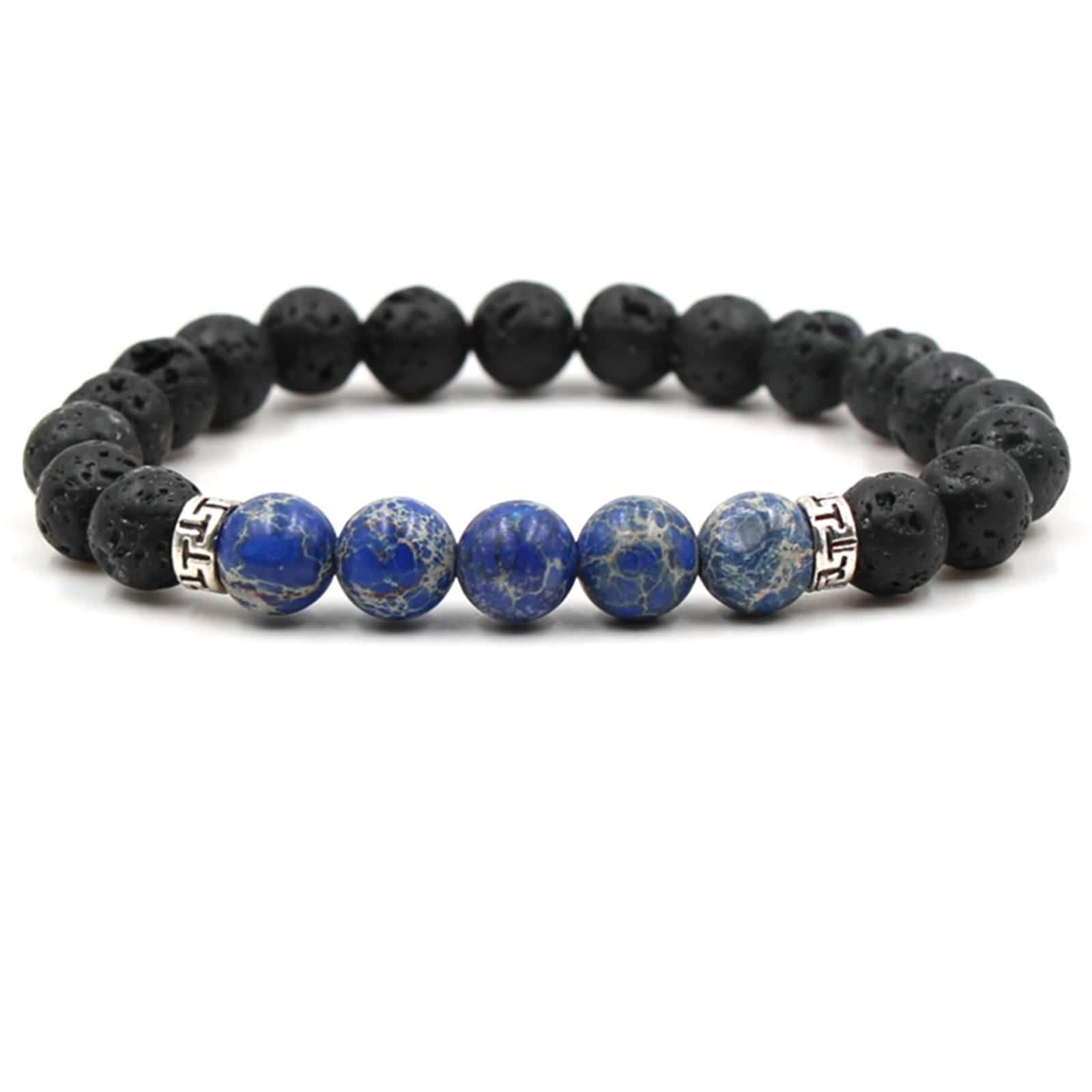 HLTYGWX Pulsera difusora de aceites Esenciales Roca de Lava, Piedra de Lava Pulsera de Piedra de Ojo de Tigre con Letra AZ Pulseras Ajustables para Mujer 29,2 CM
