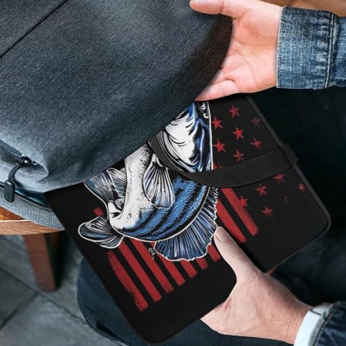 Protective Sleeve Case with Double Metal Zipper, Portable Vintage Bass Fishing Lure American Flag Laptop Bag, Computer Bags for Work Office Business Travel4