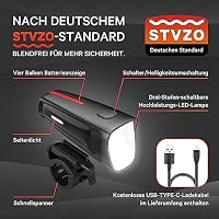 Ventvinal LED Fahrradlicht Vorne 100 LUX, Fahrradbeleuchtung stvzo zugelassen, Fahrradlampe USB Aufladbar mit Batterie Aufforderung schwach und 3 Leuchtmodi, IPX5 Blendfreies Design, Schwarz – Ansicht 2