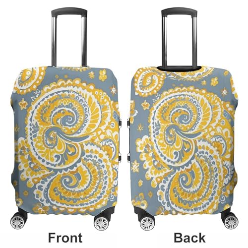 Yellow Paisley Pattern Luggage Cover Elastic Luggage Covers for Suitcase Travel Luggage Covers Anti-Scratch Washable Suitcase Sleeve Fits 19-32 Inch Luggage3
