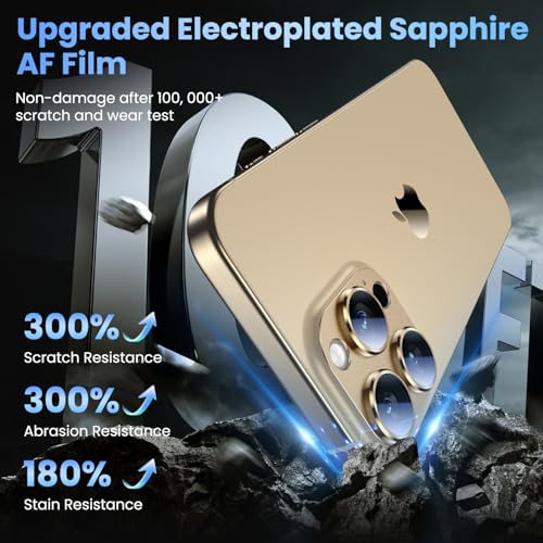 Image of Uyiton Compatible with iPhone 16 Pro /iPhone 16 Pro Max Camera Lens Protector - [Not Easy to Break][Strong Adsorption][Case-Friendly] Metal Tempered Glass Rear Camera Screen Cover - Gold, 2 Pack
