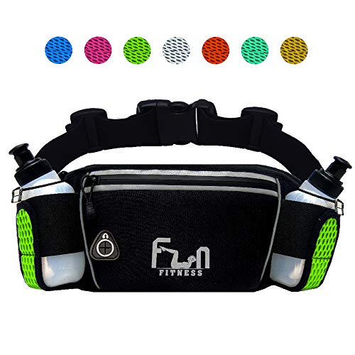 CINTURÓN DE HIDRATACIÓN PARA CORRER (Verde - Grand) para Botellas de Agua de 175ml - Riñonera para caminar, ir en bicicleta – Cinturon Deportivo con Bolsillo Impermeable para iPhone y Samsung