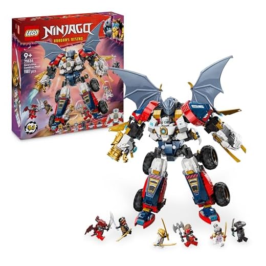 LEGO NINJAGO 4in1 Zane’s Ultra Combiner Mech Toy - Rebuilds into a Jet, Car Model, Dragon & Ninja Figure - Incl. 6 Minifigures for Role Play - Building Set for 9+ Year Old Boys & Girls - 71834