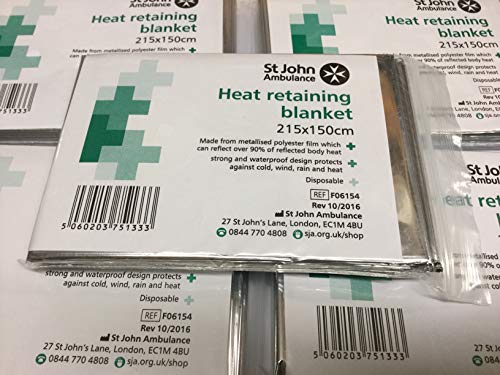 5 x St John Ambulance 2.15m x 1.5m Emergency Heat Retaining Adult Blankets