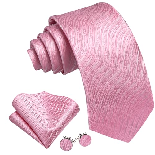 Image of Barry.Wang Designer Men's Tie Sets Striped Silk Woven Solid Wheat Necties Pocket Square Cufflinks Ceremony Business Party