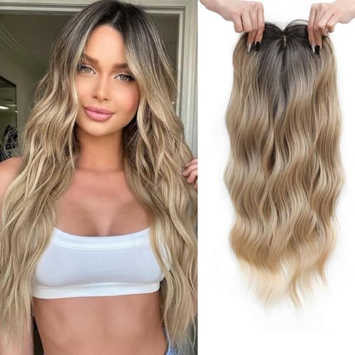 Cheveux clairsemés ? Postiche avec frange blond foncé ombré 50 cm