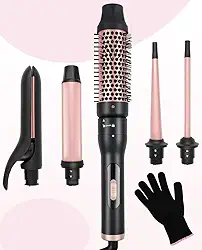 Conjunto de Modeladores de Cachos, 110-240V, Rosa, Escova 5 em 1, Escova Alisadora, Modelador de Cabelo