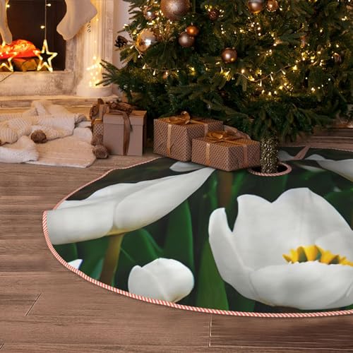 Jupe de sapin de Noël tulipes blanches tapis rustique épais