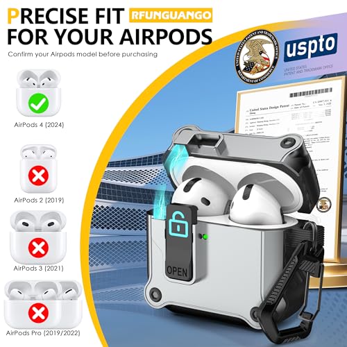 Image of RFUNGUANGO for AirPods 5 /4 Case (2026 /2024) with Lock, Silvery