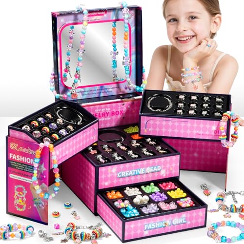 BLmukce Kit de création de bijoux pour enfants - Bracelet à breloques et perles DIY pour filles avec perles, breloques et accessoires de chaîne - Cadeau...