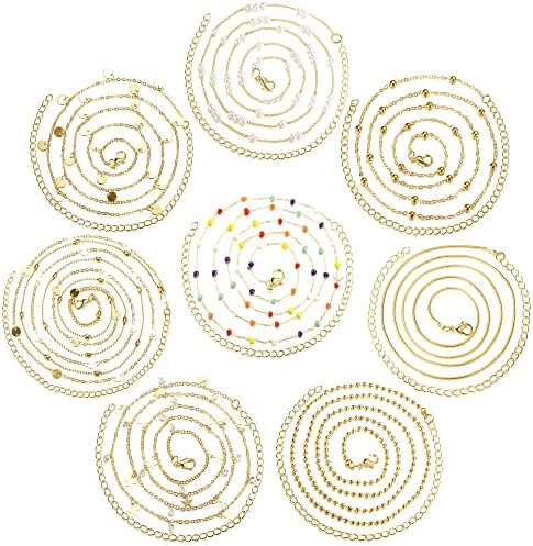 FIBO STEEL 8Pcs Waist Chain for Women Bikini Belly Chain Rhinestone Beads Adjustable Sexy Body Chain Jewelry for Summer Beach Gold Tone