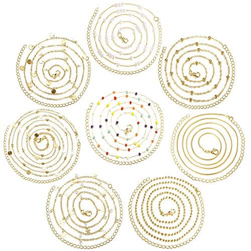 Fibo Steel 8Pcs Waist Chain For Women Bikini Belly Chain Rhinestone Beads Adjustable Sexy Body Chain Jewelry For Summer Beach Gold Tone #TOP28