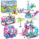 HOGOKIDS Girls Theme Park Building Set - 638 Pieces Friends Ice Cream Truck Building Block Kit 4 in 1 Model Princess Water Park Slide Toys for Kids Girls Boys Aged 6 7 8 9 10 Years Old