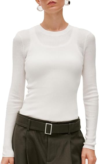 URBAN REVIVO Crewneck Sweater Stretchy Womens Slim Fit Soft