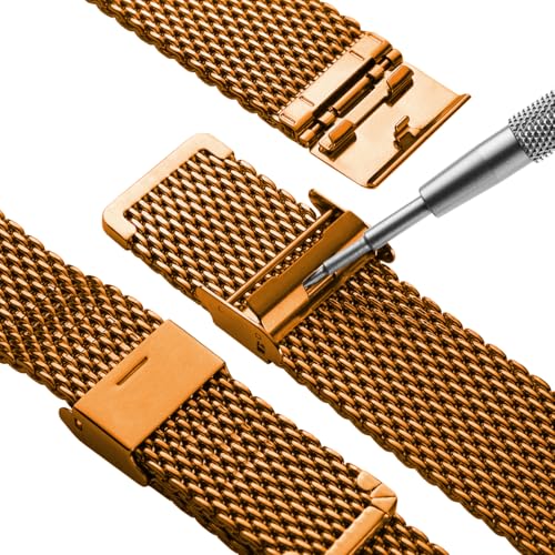 Image of DBLACK ''BONEZ'' Mesh Chain Stainless Steel Watch Belt, Ergonomic & Breathable Design Watch Strap / / For 08mm, 10mm, 12mm, 14mm, 16mm, 18mm, 20mm, or 22mm Watch Band (Rose Gold, Choose Your Size)