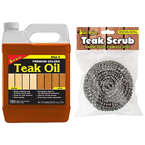 STAR BRITE Premium Golden Teak Oil 1 GAL with Teak Scrub