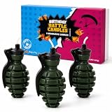 3D Grenade Birthday Candles Set of 3 with Gift Box β Gaming Cake Topper for Battle, Level Up, Army & Video Game Themed Birthday Party Decorations for Boys, Teens & Gamers