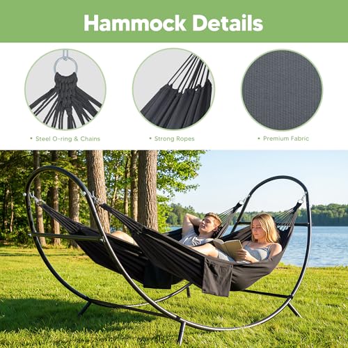 SUNCREAT Hammocks 2 Person Standing Patio Hammock, Portable Hammock with Stand Foldable, Patent Pending, Dark Gray by SUNCREAT - Used condition - Image 5