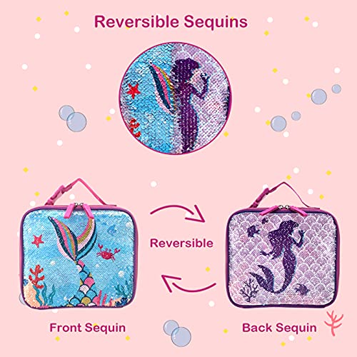 Happysunny LX2021-018 Mermaid Lunch Box For Girls Kids Children Reversible Sequin Lightweight Reusable Insulated Lunch Bag thumb #2