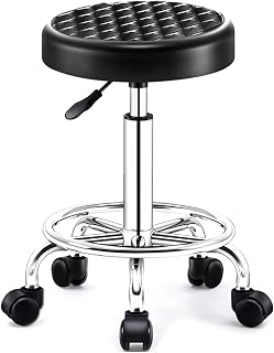 Counter Stools with Soft Thicker Seat Padding,Rolling Swivel Bar Stool On 5 Wheels, Massage Salon Spa Facial Stool, Adjustable Height PU Leather Stool Shop Stool Wit Blue (Black)
