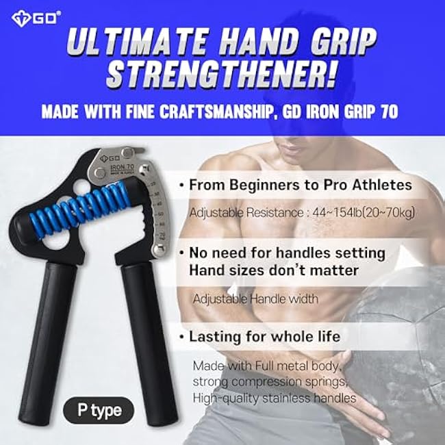 GD Iron Grip 70 Hand Grip Strengthener (Adjustable Hand Grip) Wrist and Forearm Strength Trainer Hand Strengthner