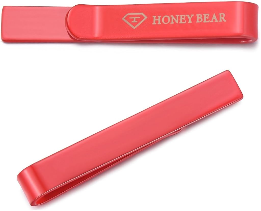 Honey Bear Mens/Boys Skinny Tie clip Bar for Narrow Tie - Stainless Steel for Business Wedding Gift 4cm (Red) - Image 4