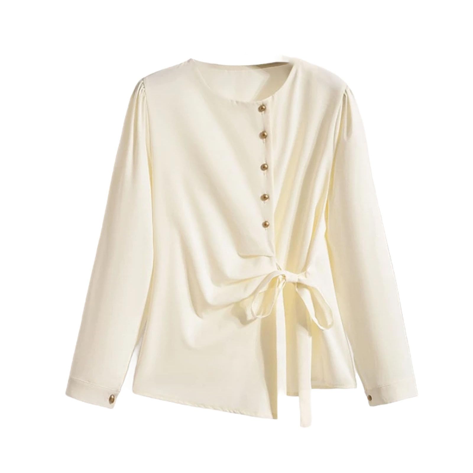 Donne Irregolare O Collo Bow Lace Up Camicia Tinta Unita Elegante Top per Abbigliamento Casual