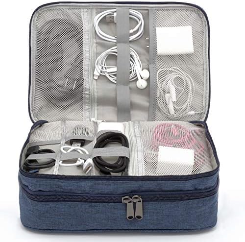 Ruyosn Cable Organizer Bag Waterproof Cable Bag Large Hard Drive Bag Electronic Bag Double Layer Electric Organizer Cable Bag Electronics Accessories Organizer Cable Power Bank (Blue)