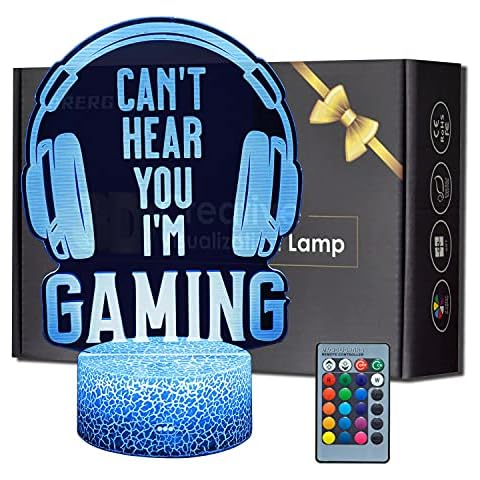 Can't Hear You I'm Gaming Night Light, ARERG Headset Graphic Video Games Gamer Gift Funny 3D Illusion Lamp 16 Colors Changeable Touch Base Remote Control for Men Gamers Teenagers Kids Cover